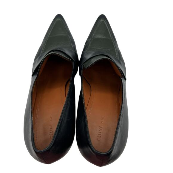 Celine Paris Womens 38.5 US 8 Leather Slip On Heels Green Blue Pointed Toe Italy - Picture 11 of 14